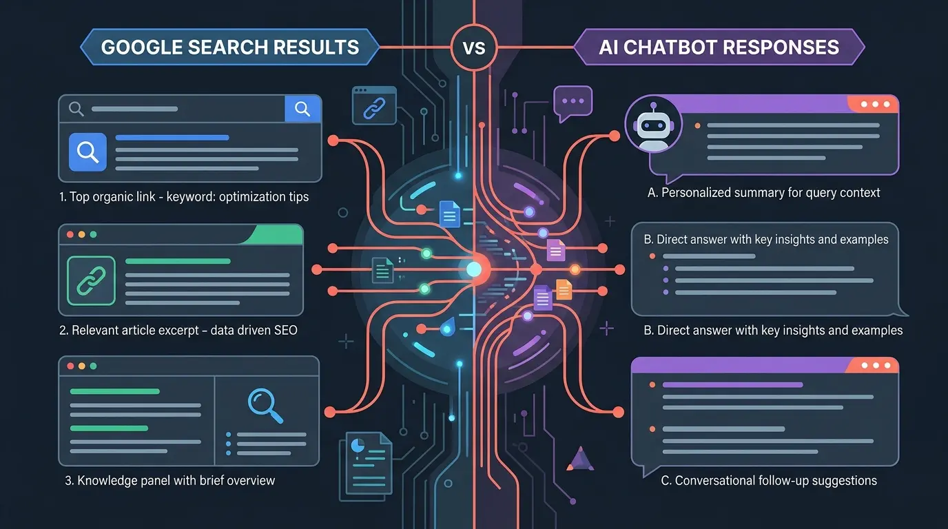 Dual optimization concept showing Google search and AI citations merging